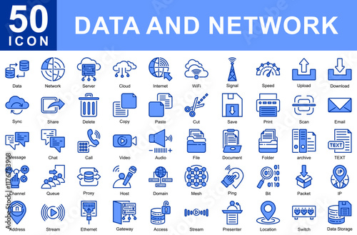icon collection Data and Network simple Mixed Blue Icon Sheet 