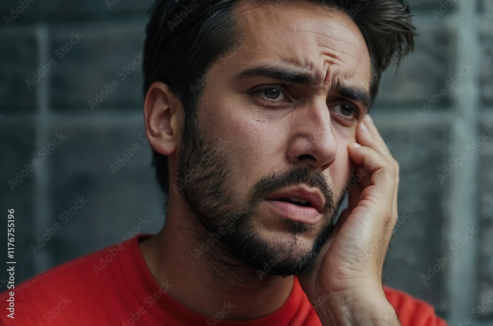 Fototapeta premium A man with a toothache. Man in Discomfort: Struggling with Toothache.