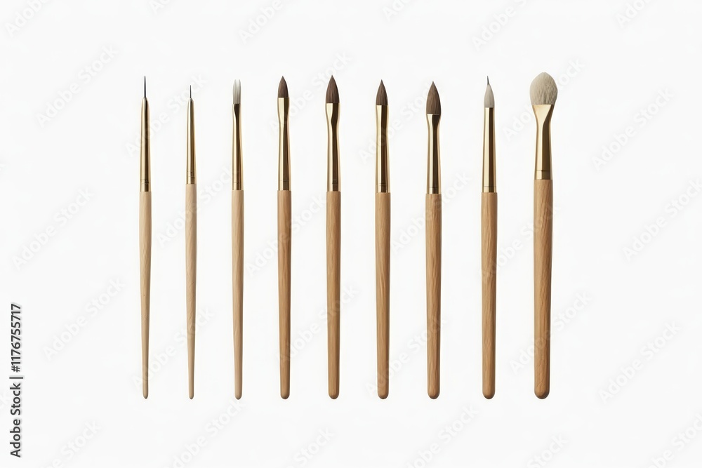 a close up of a group of brushes with wooden handles a close up of a group of brushes with wooden handles