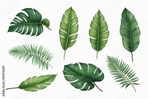 a close up of a bunch of green leaves on a white background