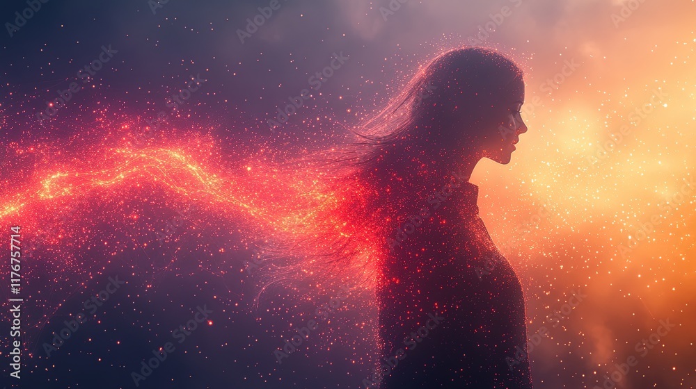 A silhouette of a woman with a cosmic trail, symbolizing creativity and inspiration. A silhouette of a woman with a cosmic trail, symbolizing creativity and inspiration.