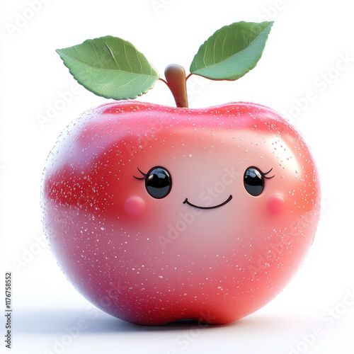 Cute Cartoon Apple With a Happy Expression on a White Background photo