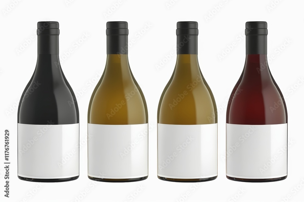 three bottles of wine with blank labels on them on a white background three bottles of wine with blank labels on them on a white background