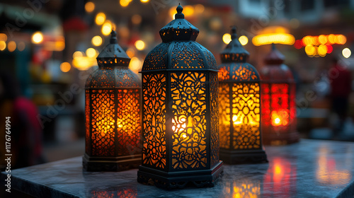 Twinkling Lanterns: A Magical Outdoor Setting for Evening Gatherings photo