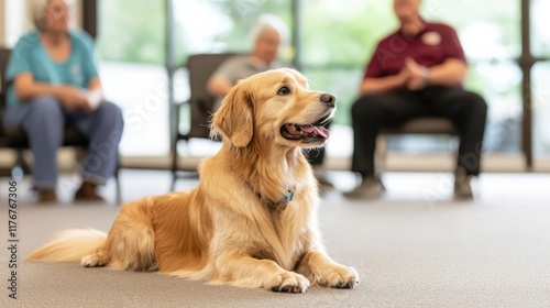 Promoting healthy aging through pet therapy sessions for seniors community center event highlights indoor setting engaging perspective photo