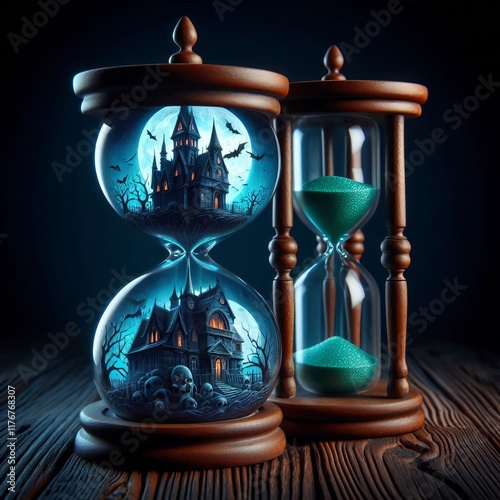 Haunted Mansion Hourglass An hourglass featuring a haunted mansi photo