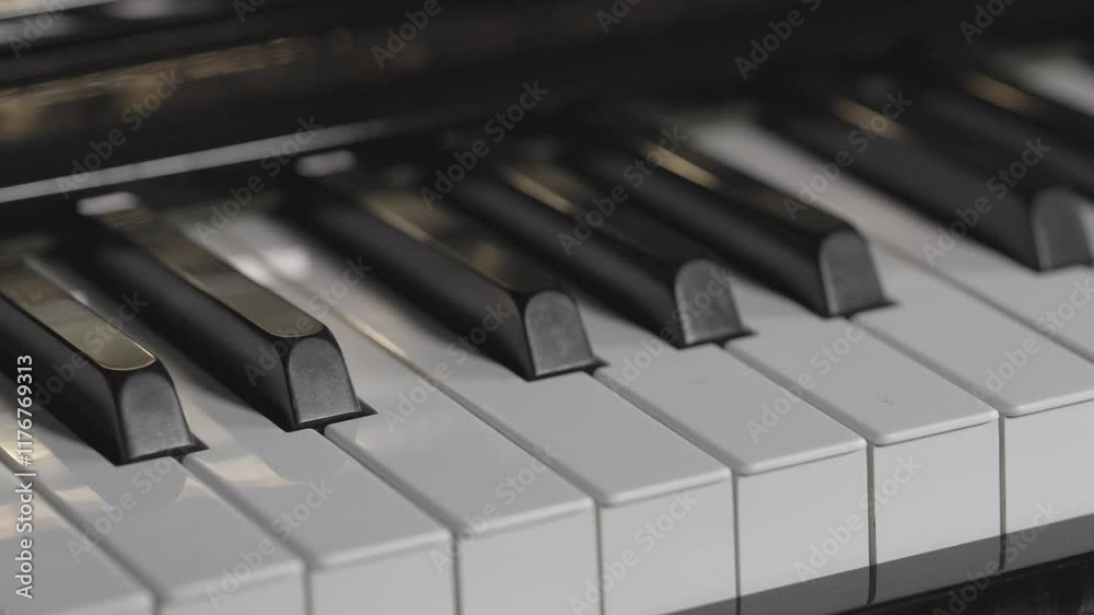 Black and white upright piano keys details, musical instrument, Selective focus, Closeup Black and white upright piano keys details, musical instrument, Selective focus, Closeup
