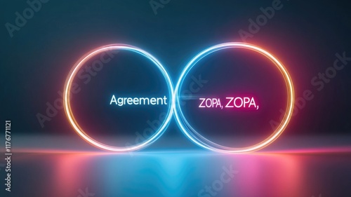 Vibrant neon circles symbolizing agreement and the zone of possible agreement concept photo