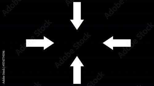 White color up, down, left, and right directional and pointing solid arrow icon four side arrow direction sign animation.