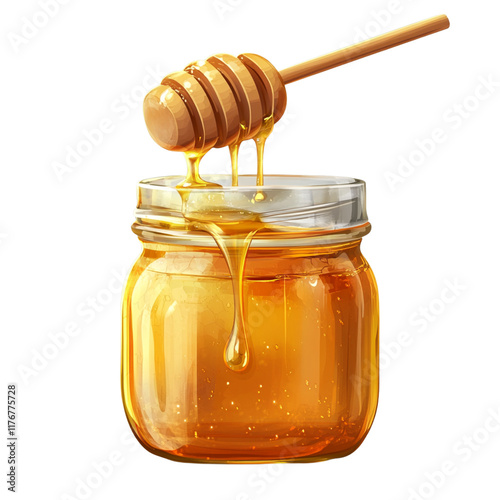 Clear Glass Jar with Golden Honey: A Natural Sweetener in Pure Form photo