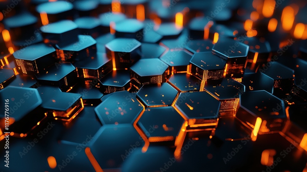 Abstract Hexagonal Pattern with Orange and Blue Lighting Abstract Hexagonal Pattern with Orange and Blue Lighting
