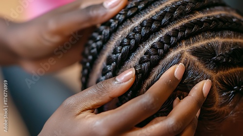 A woman is braiding a woman's hair