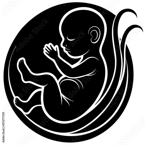 Fetus in the Womb Vector Illustration in Black-and-White
