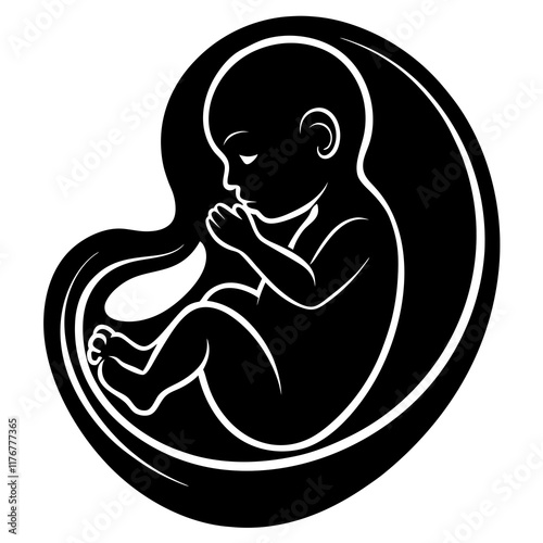 Fetus in the Womb Vector Illustration in Black-and-White