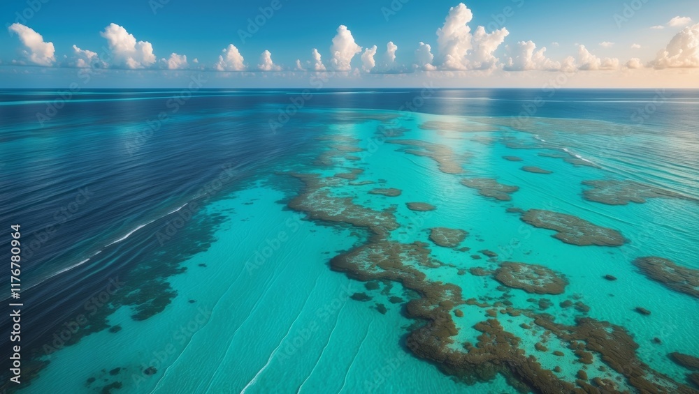Fototapeta premium Aerial View of Turquoise Water Surrounding Coral Reef