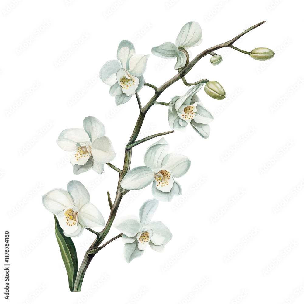 Fototapeta premium Elegant Branch of White Orchids Perfect for Decoration on transparent background