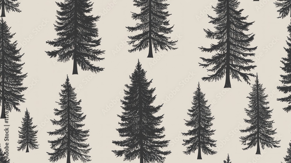 Seamless pattern of dark evergreen trees on a light beige background. (1) Seamless pattern of dark evergreen trees on a light beige background. (1)