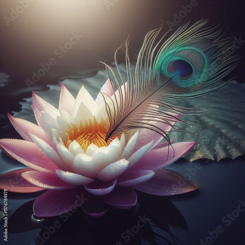 Lotus with a Phoenix Feather A lotus with a single phoenix feath photo