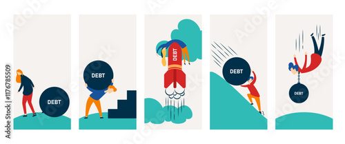 Businessman and Businesswoman Carrying the Burden of Debt