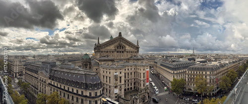 Photography Panoramic View of Paris Showcasing Historic Architecture and Dramatic Clouds in