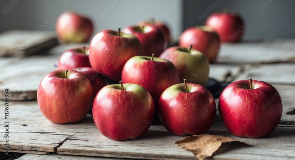 Juicy Red Apples on Rustic Wooden Table - Fresh Organic Harvest