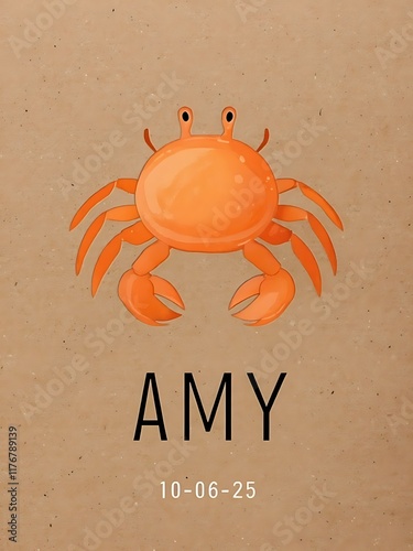 Playful Cartoon Crab Illustration with Name and Date Card photo