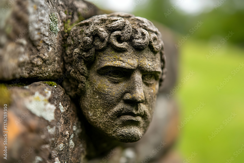 Stone Carving Ancient Head Wall Detail Stone Carving Ancient Head Wall Detail