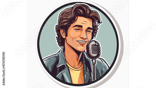 A businessman sings using a microphone