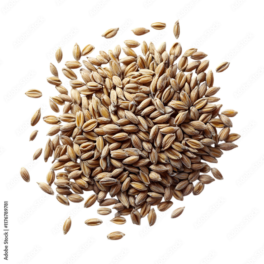Obraz premium Pile of Rye Grains Isolated on Transparent Background - High-Fiber Antioxidant-Rich Grain