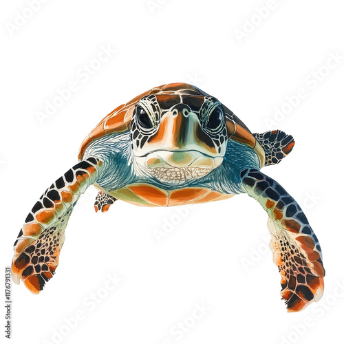 A Striking Turtle on the Ocean Floor on transparent background photo