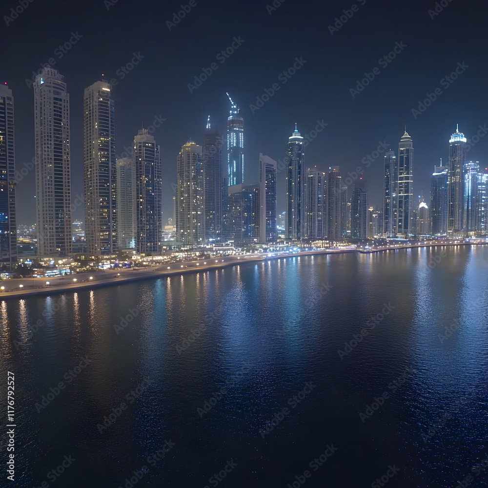 Obraz premium Night Cityscape Photo - Skyline, Buildings, Lights