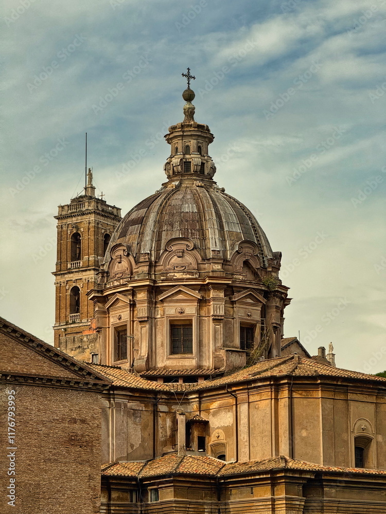 Stunning Architectural Details of a Historic Dome in Rome, Italy During 2024 With a Clear Sky and Classic European Charm Stunning Architectural Details of a Historic Dome in Rome, Italy During 2024 With a Clear Sky and Classic European Charm