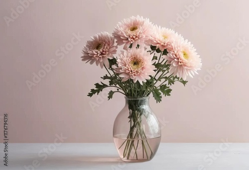 Wallpaper Mural A bouquet of pink and beige flowers in a vase with a light and shadow background Torontodigital.ca
