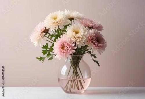 Wallpaper Mural A bouquet of pink and beige flowers in a vase with a light and shadow background Torontodigital.ca
