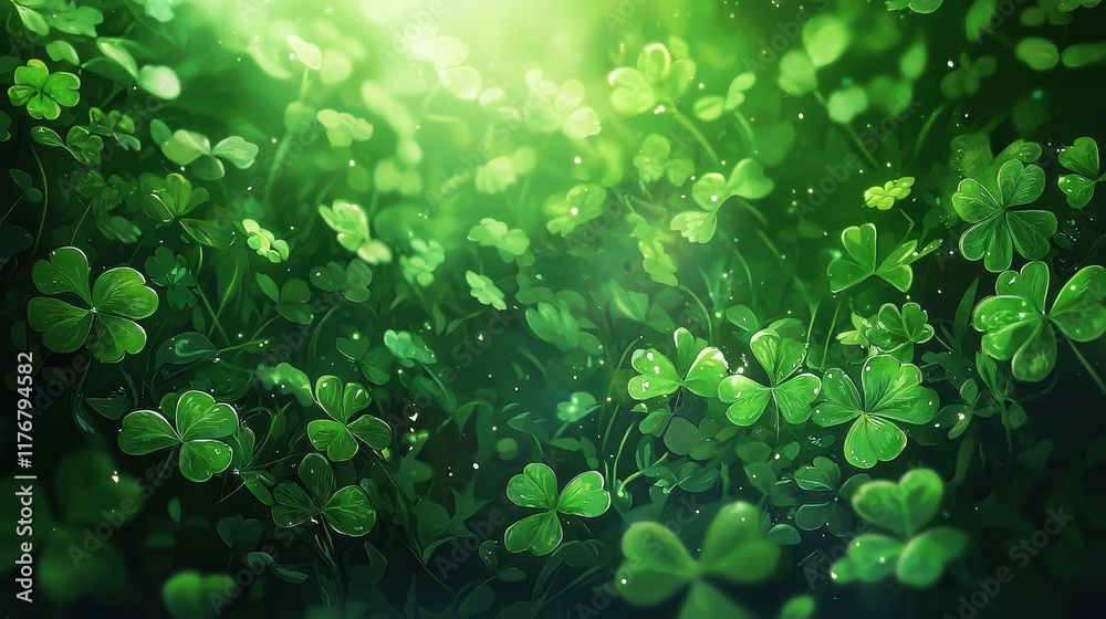 Lush Green Clover Leaves Illuminated By Sunlight Lush Green Clover Leaves Illuminated By Sunlight