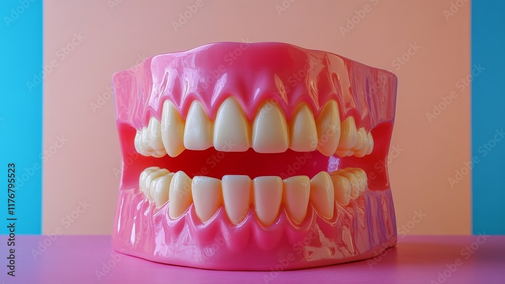 Obraz premium Colorful dental model showing full set of teeth on display