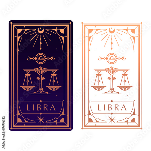 libra zodiac sign astrology cards set , horoscope, tarot, fortune teller. Vintage mystical illustration outline hand drawing, magical esoteric horoscope templates for wall print poster