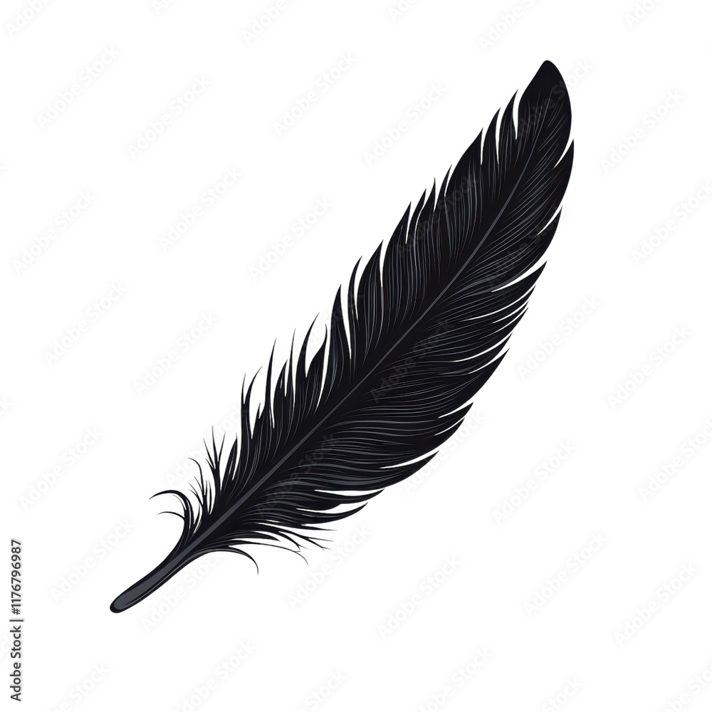 Fototapeta premium Elegant Black Feather Isolated on White Background for Artistic Use on transparent background