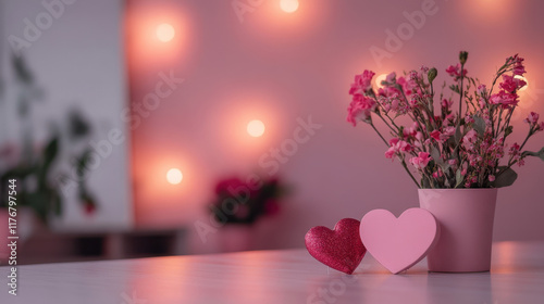 Zoom Background casual office, subtle valentines decorations