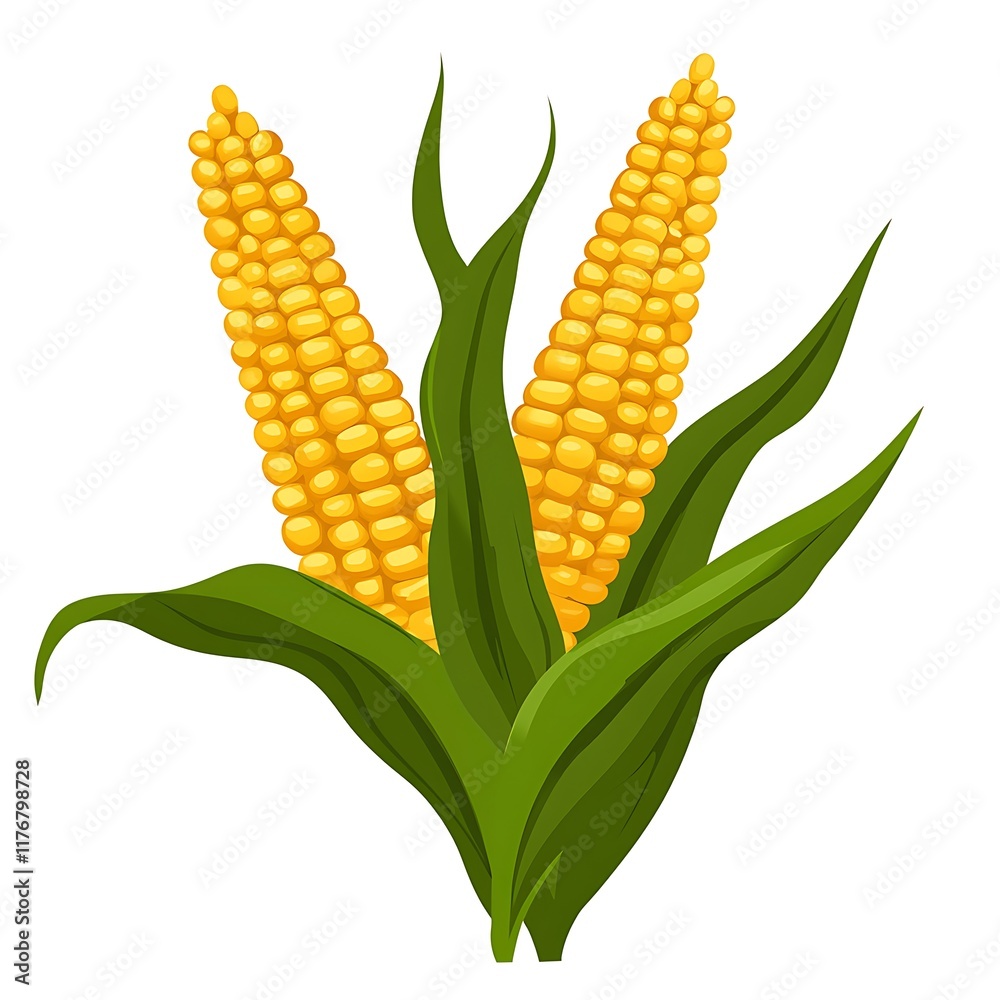 Isolated Yellow Corn Cobs with Green Leaves on White Background - Organic Vegetables Isolated Yellow Corn Cobs with Green Leaves on White Background - Organic Vegetables