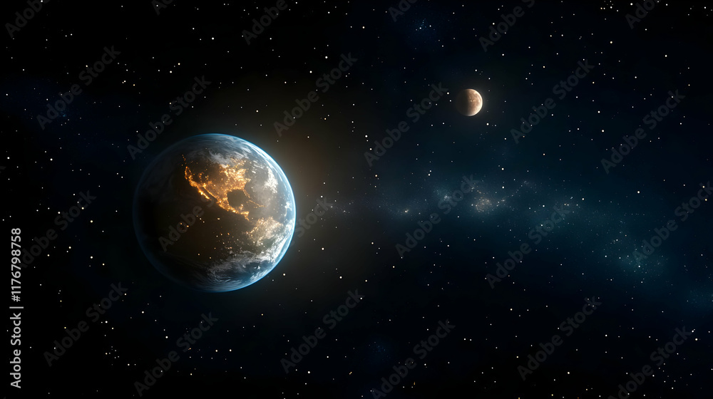 Fototapeta premium Earth and Moon in Space 3D Illustration