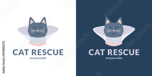 Cute cat rescue logo. Vector illustration.
