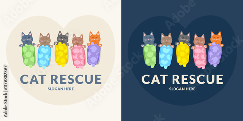 Lovely cat rescue logo. Vector illustration.