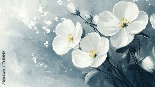 White Flowers Against A Blue Grey Background