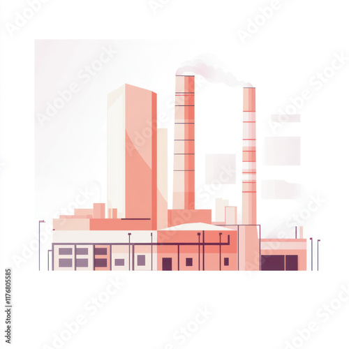 Industrial pollution with smoke rising from chimneys and factory plants