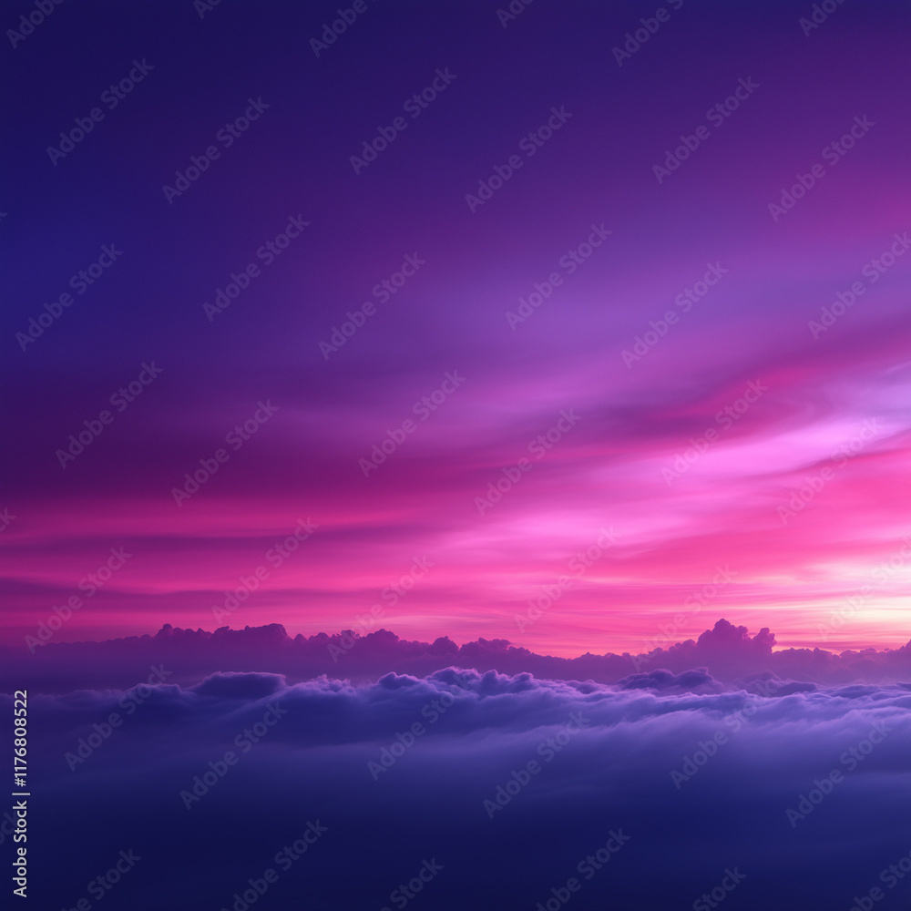Obraz premium Vibrant pink and purple clouds at twilight over horizon