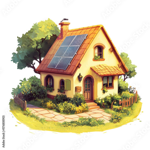 Wallpaper Mural Eco-Friendly House with Solar Panels Illustration for Sustainable Living Concepts on transparent background Torontodigital.ca