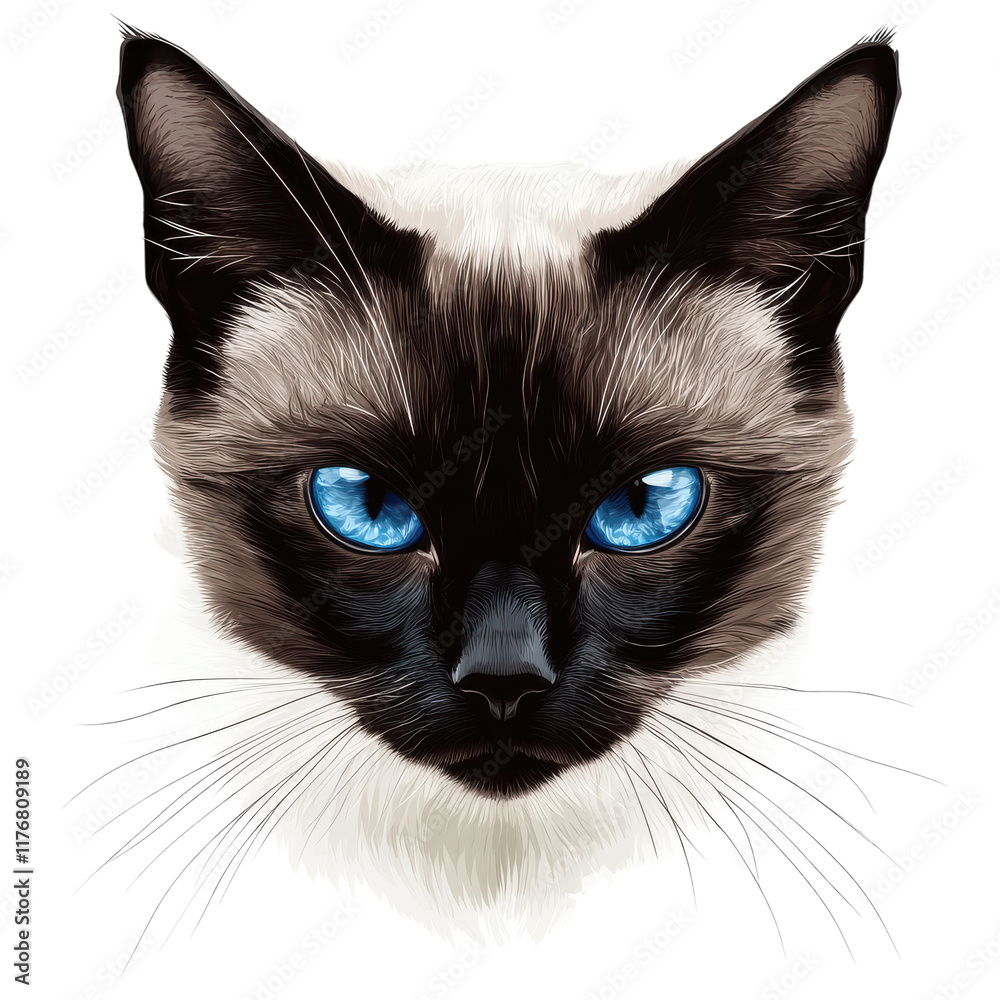 Elegant Siamese Cat with Striking Blue Eyes for Pet Lovers on transparent background