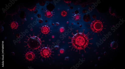 Illustration of virus and bacteria in space futuristic background 