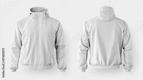 Blank White Windbreaker Jacket Mockup - Front and Back View